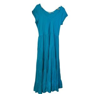 Soft Surroundings Mariana Midi Dress Medium aqua Turqoise Blue Tiered Flowy Boho